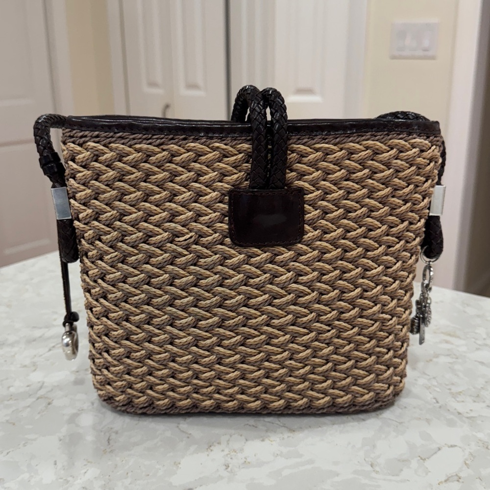 Brighton women's rattan & brown leather shoulder purse - near perfect condition - Picture 9 of 12